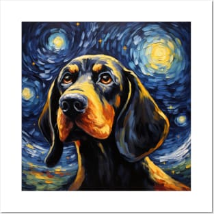 Black and Tan Coonhound Portrait Painting Posters and Art